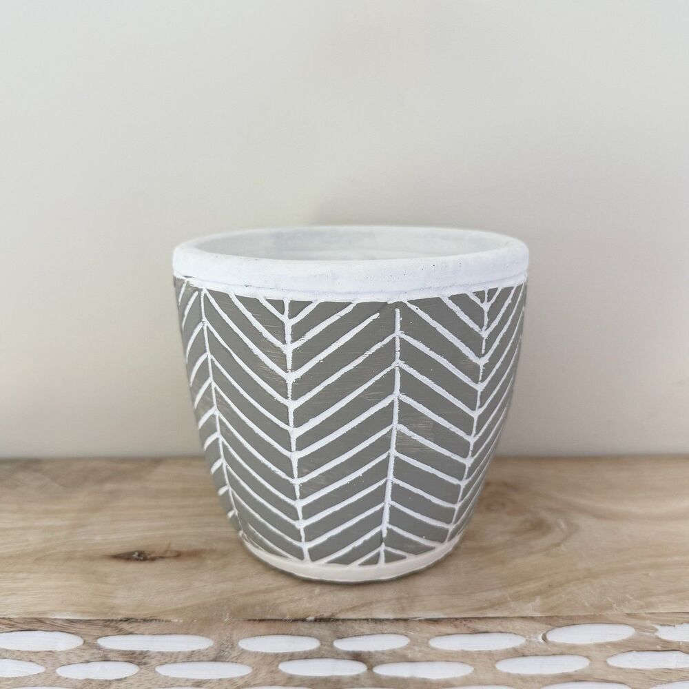 Gray And White Herringbone Pattern Concrete Planter Pot /4.75”